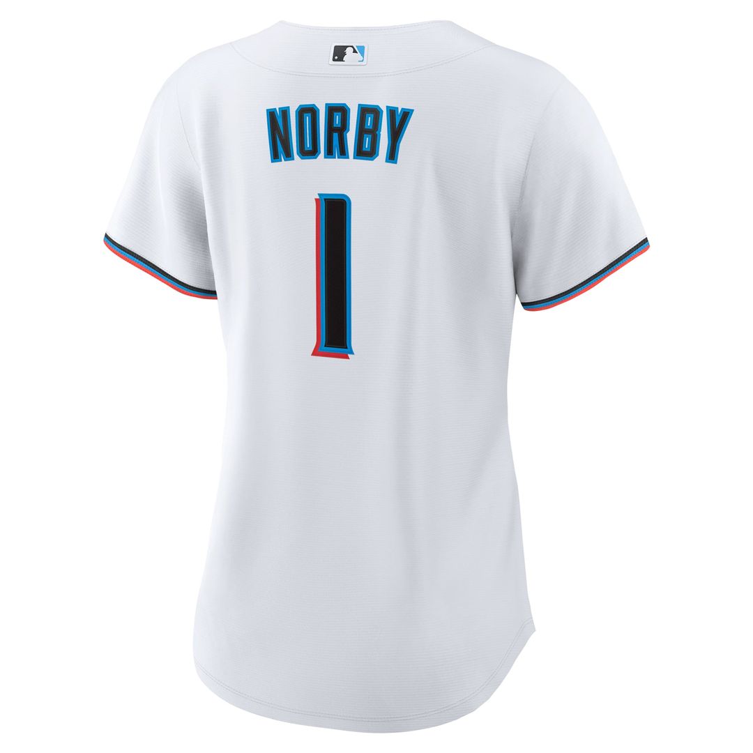 Miami Marlins Nike Women's Connor Norby Home Replica Baseball Jersey - White