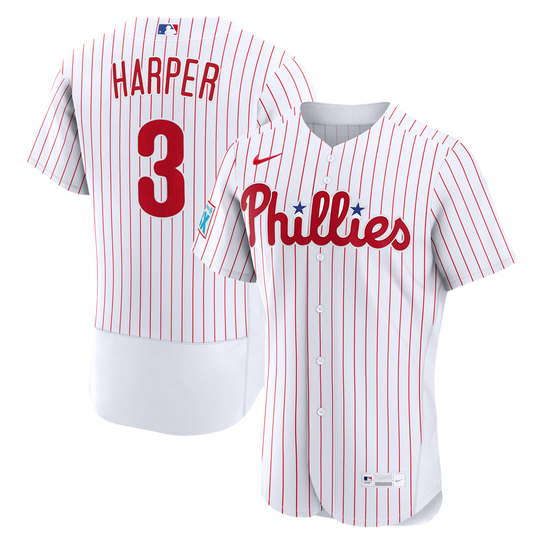 Philadelphia Phillies Nike Bryce Harper Home Authentic Sponsor Patch Baseball Jersey - White