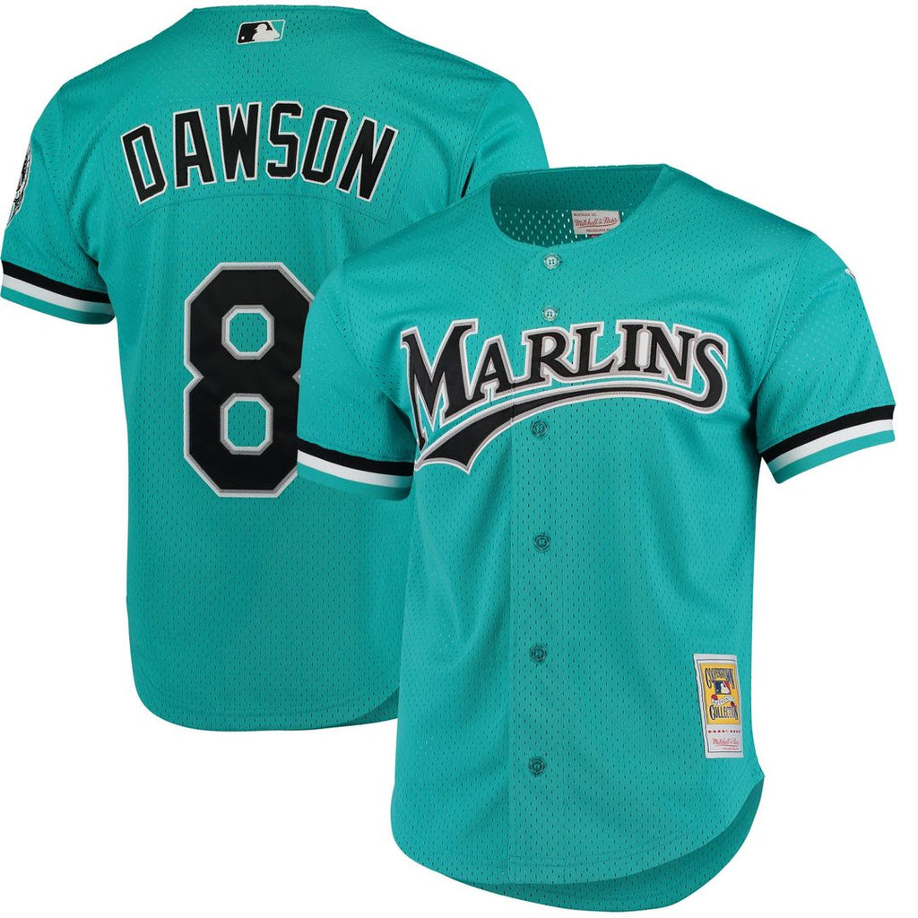 Florida Marlins Mitchell & Ness Andre Dawson Cooperstown Collection Mesh Batting Practice Button-Up Baseball Jersey - Teal