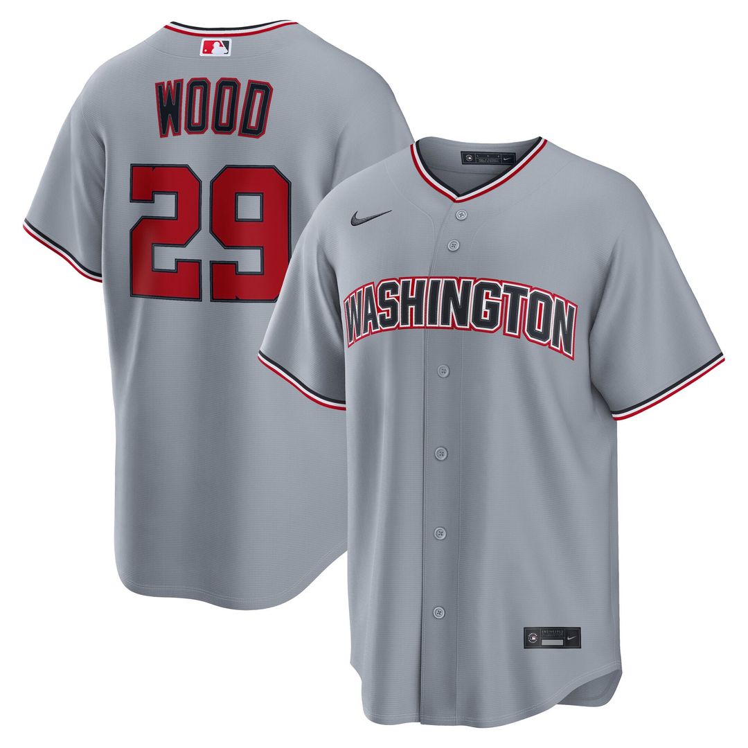 Washington Nationals Nike James Wood Road Replica Baseball Jersey - Gray
