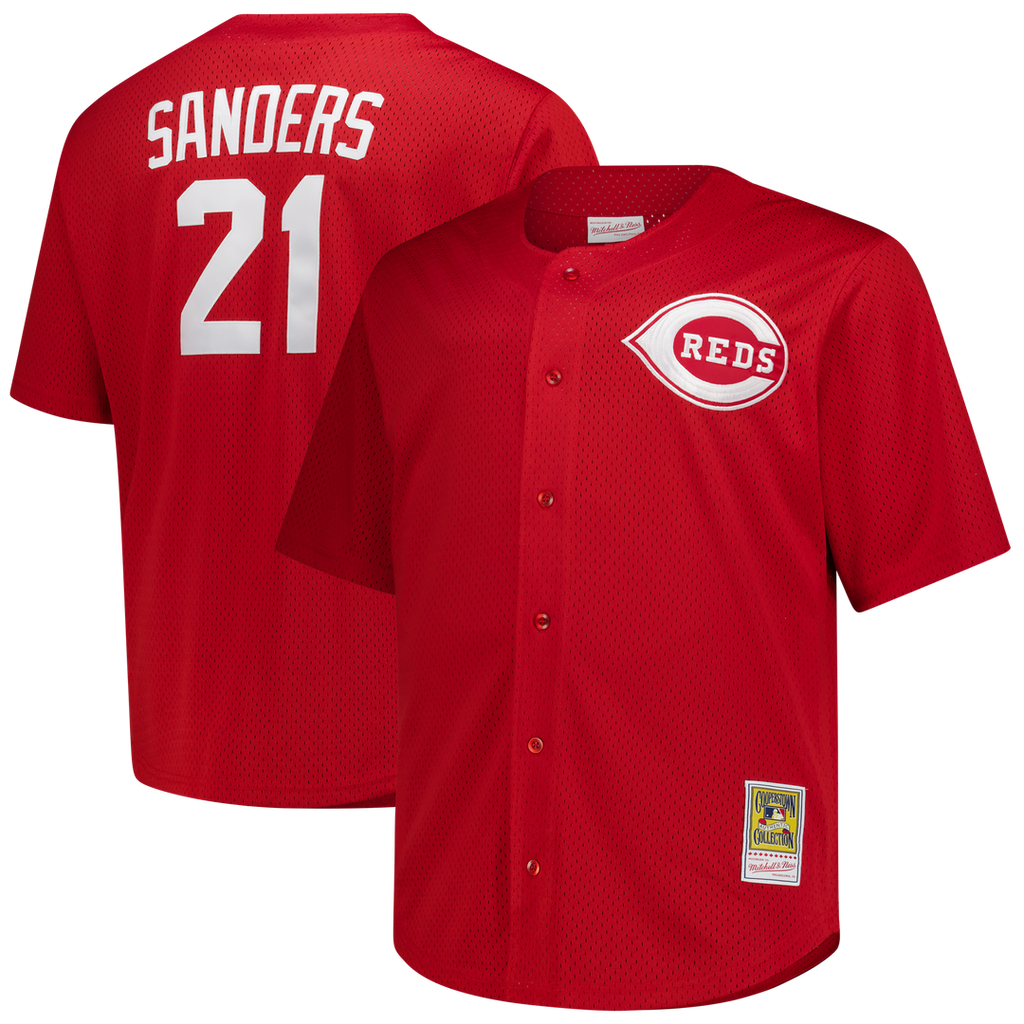 Cincinnati Reds Mitchell & Ness Deion Sanders Big & Tall Cooperstown Mesh Batting Practice Baseball Jersey - Red