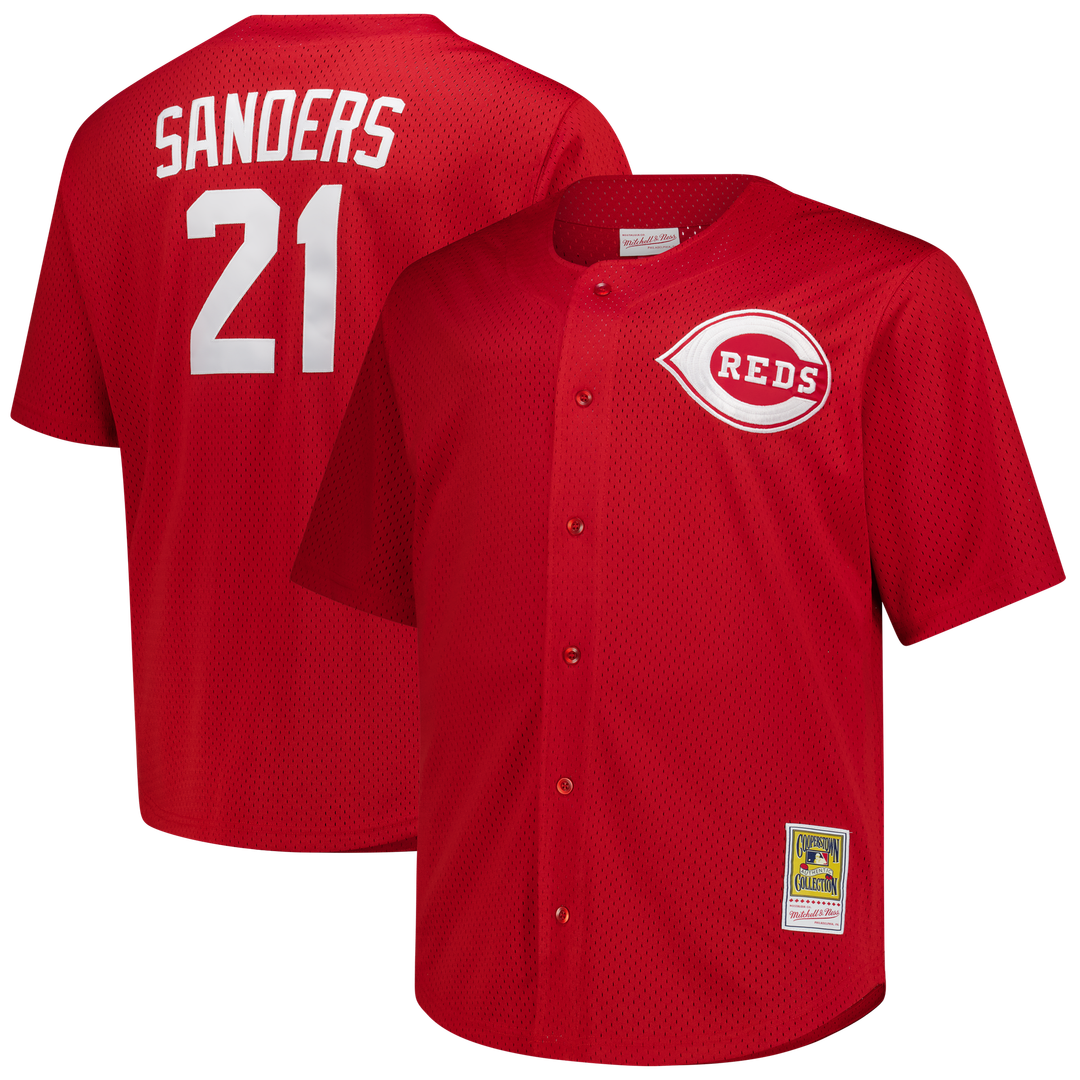 Cincinnati Reds Mitchell & Ness Deion Sanders Big & Tall Cooperstown Mesh Batting Practice Baseball Jersey - Red