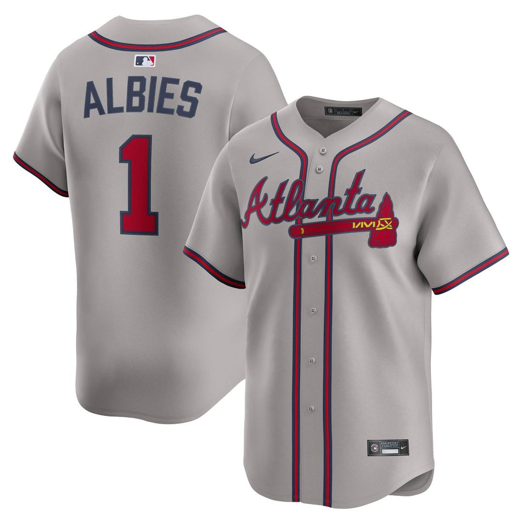Atlanta Braves Nike Ozzie Albies Road Limited Baseball Jersey - Gray