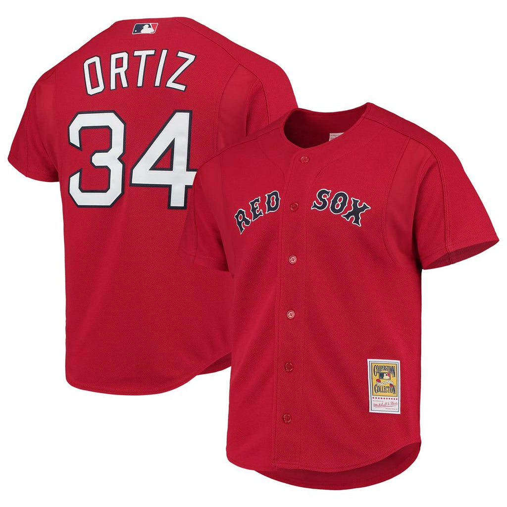 Boston Red Sox Mitchell & Ness David Ortiz Cooperstown Collection Mesh Batting Practice Button-Up Baseball Jersey - Red