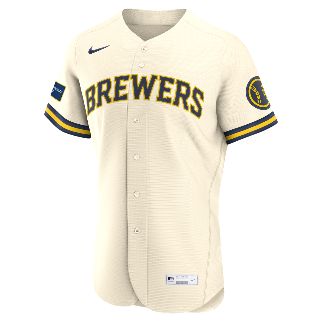 Milwaukee Brewers Nike Home Sponsor Patch Authentic Baseball Jersey - Cream