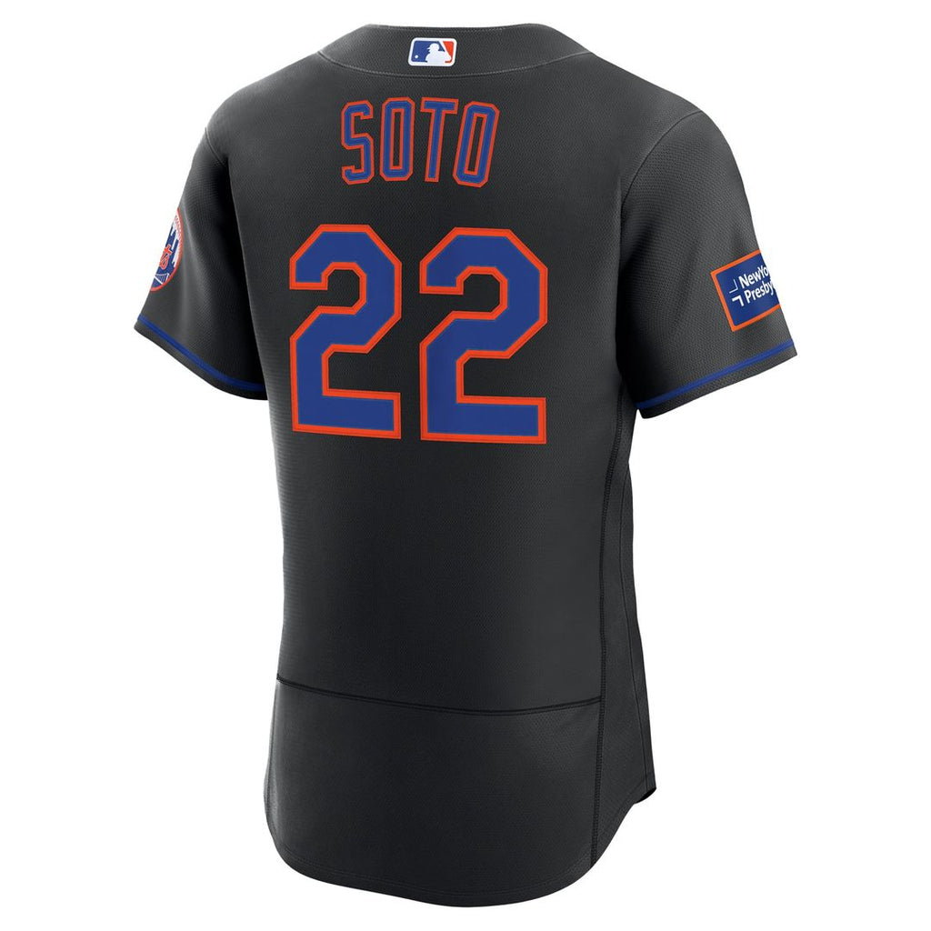 New York Mets Nike Juan Soto Alternate Authentic Sponsor Patch Baseball Jersey - Black
