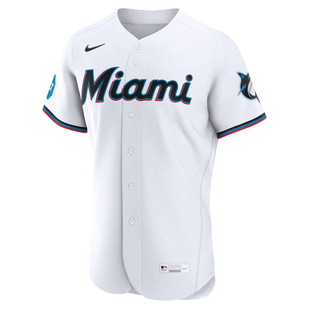 Miami Marlins Nike Home Sponsor Patch Authentic Baseball Jersey - White