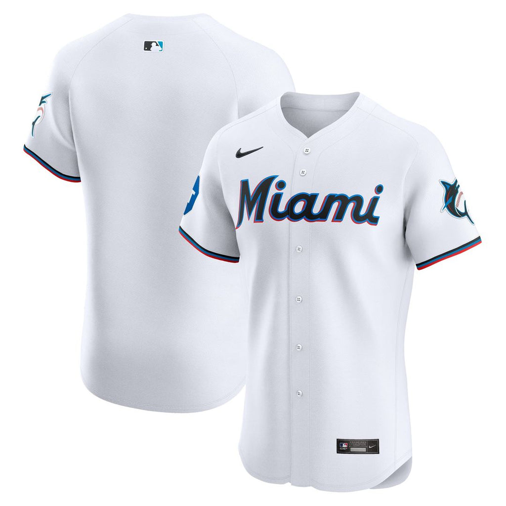 Miami Marlins Nike Home Elite Patch Baseball Jersey - White