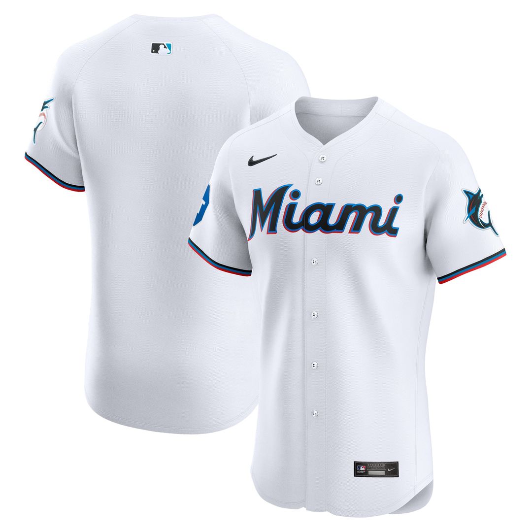 Miami Marlins Nike Home Elite Patch Baseball Jersey - White