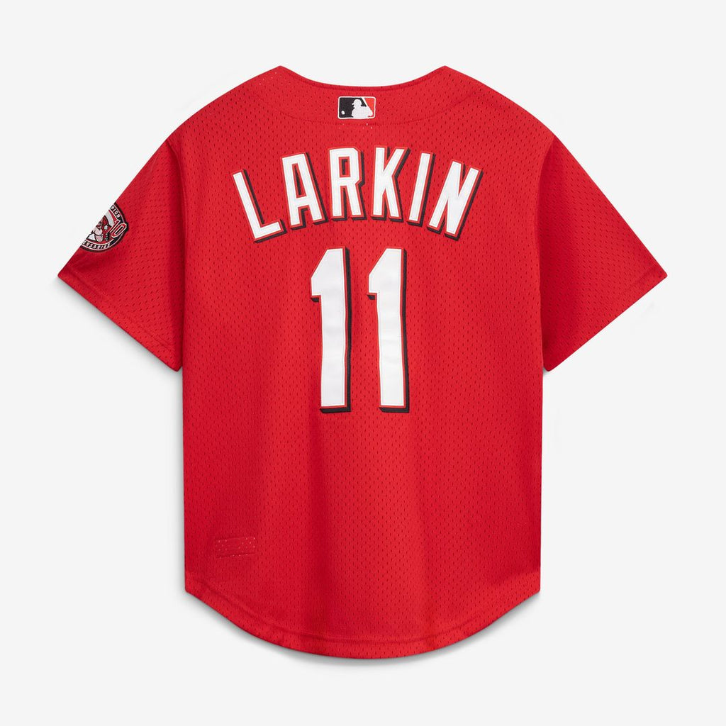 Cincinnati Reds Mitchell & Ness Barry Larkin Cooperstown Collection Mesh Batting Practice Button-Up Baseball Jersey - Black