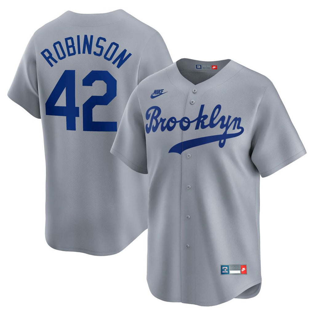 Brooklyn Dodgers Nike Jackie Robinson Throwback Cooperstown Collection Limited Baseball Jersey - Gray