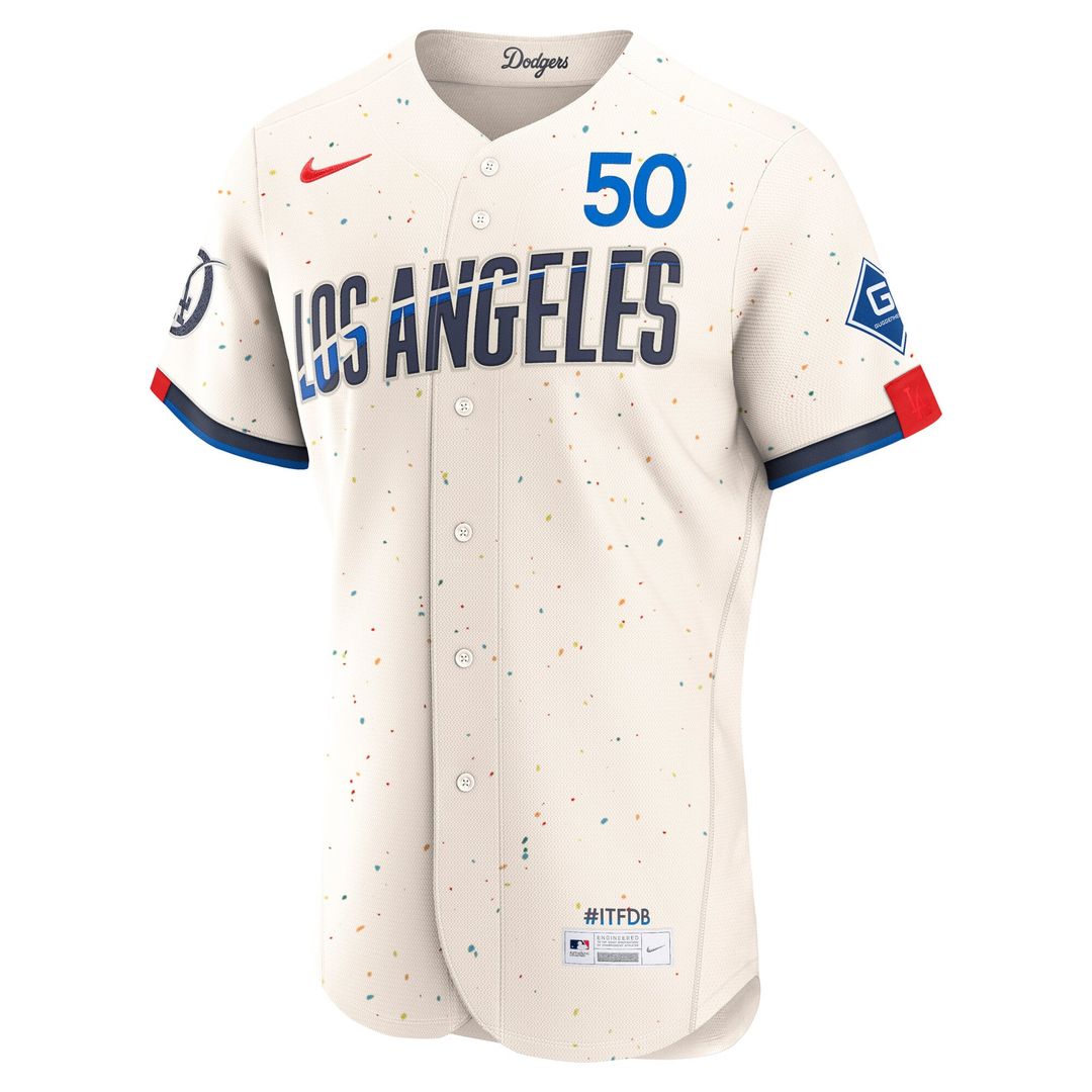 Los Angeles Dodgers Nike Mookie Betts City Connect Authentic Sponsor Patch Baseball Jersey - Cream