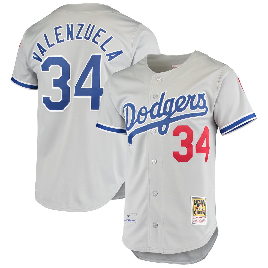 Los Angeles Dodgers Mitchell & Ness Fernando Valenzuela Road 1981 Cooperstown Collection Authentic Baseball Jersey - Gray