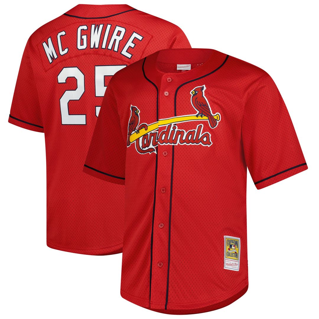 St. Louis Cardinals Mitchell & Ness Mark McGwire Big & Tall Cooperstown Mesh Batting Practice Baseball Jersey - Red