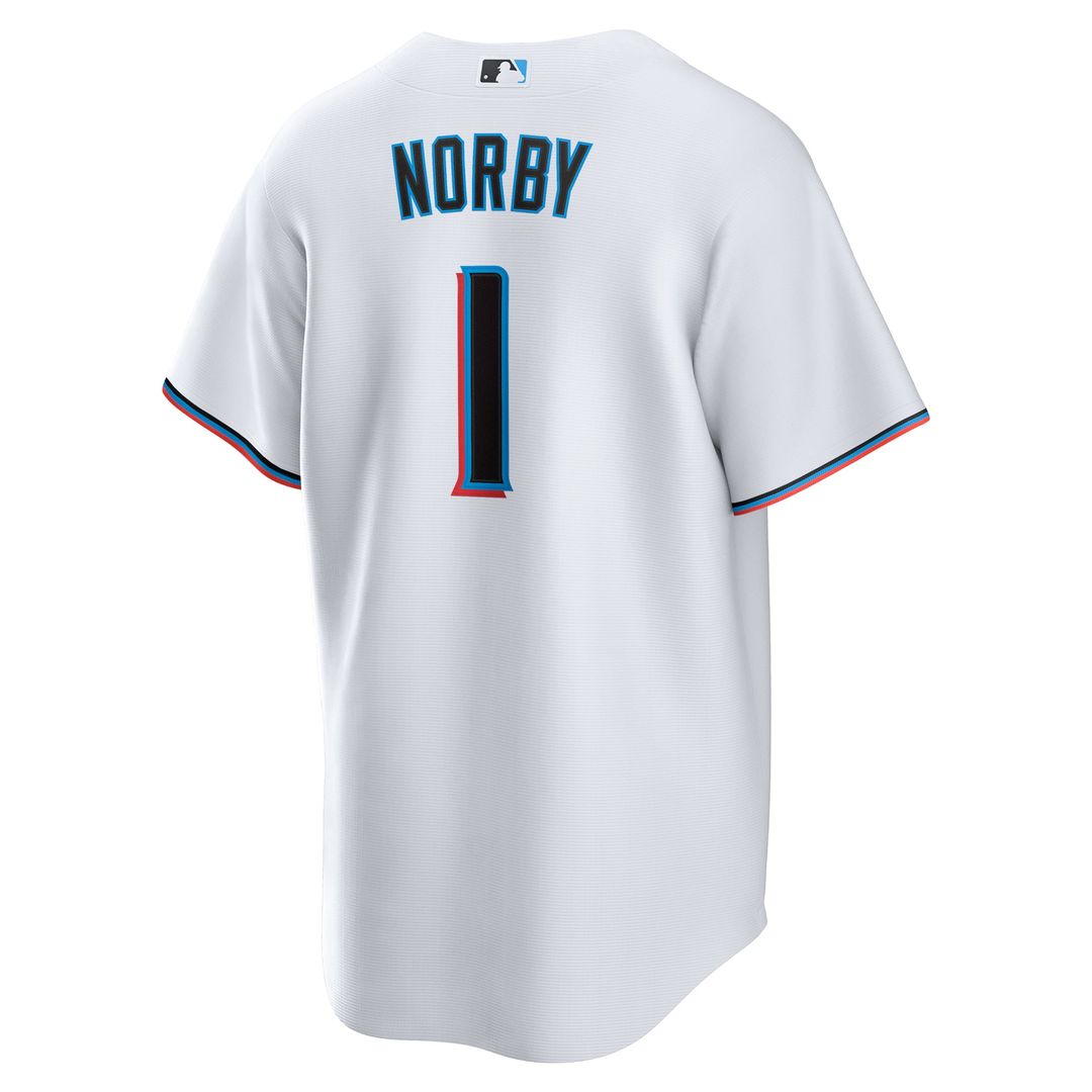 Miami Marlins Nike Connor Norby Home Replica Baseball Jersey - White
