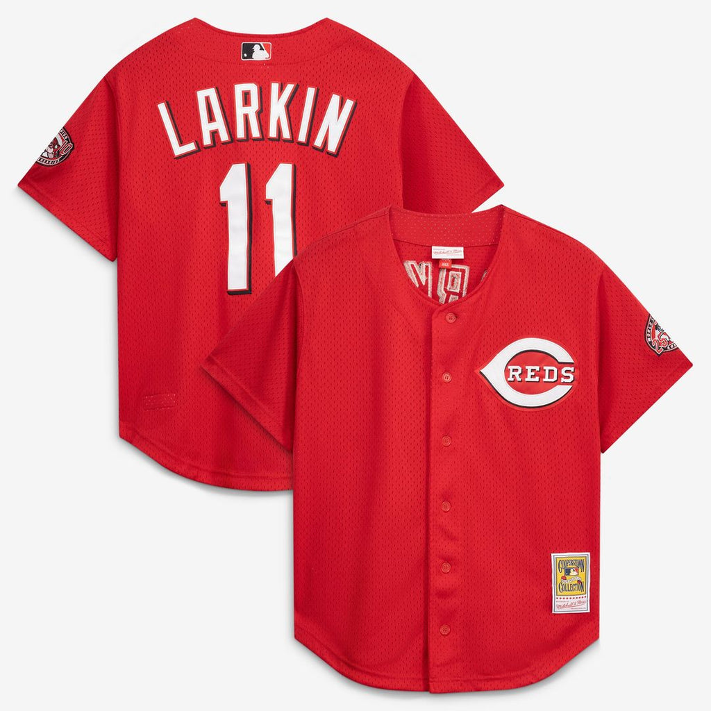 Cincinnati Reds Mitchell & Ness Barry Larkin Throwback Cooperstown Mesh Batting Practice Baseball Jersey - Red