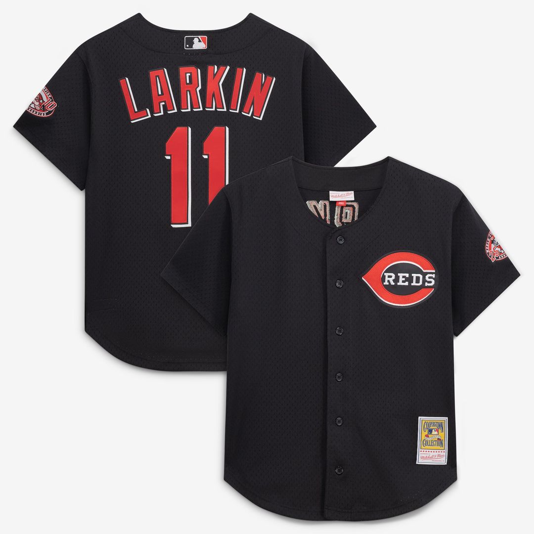 Cincinnati Reds Mitchell & Ness Barry Larkin Throwback Cooperstown Mesh Batting Practice Baseball Jersey - Red
