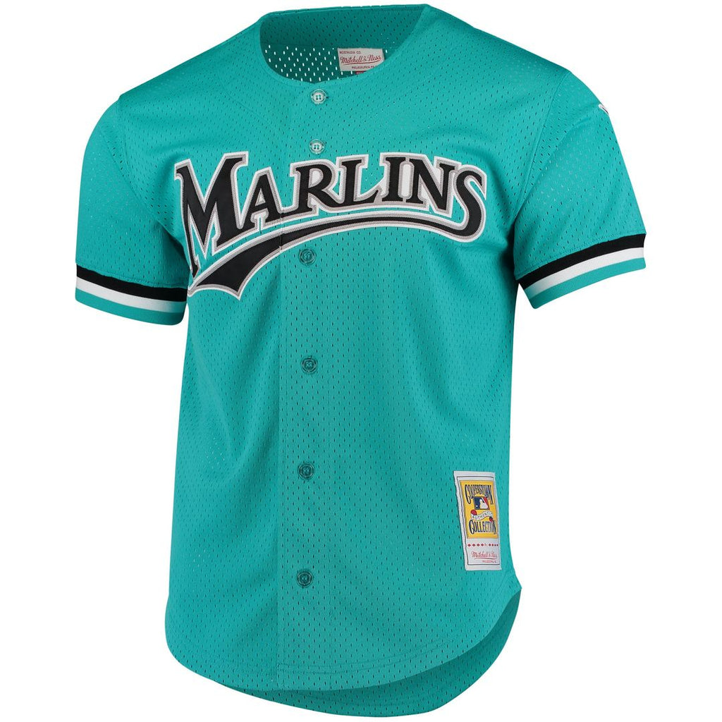 Florida Marlins Mitchell & Ness Andre Dawson Cooperstown Collection Mesh Batting Practice Button-Up Baseball Jersey - Teal
