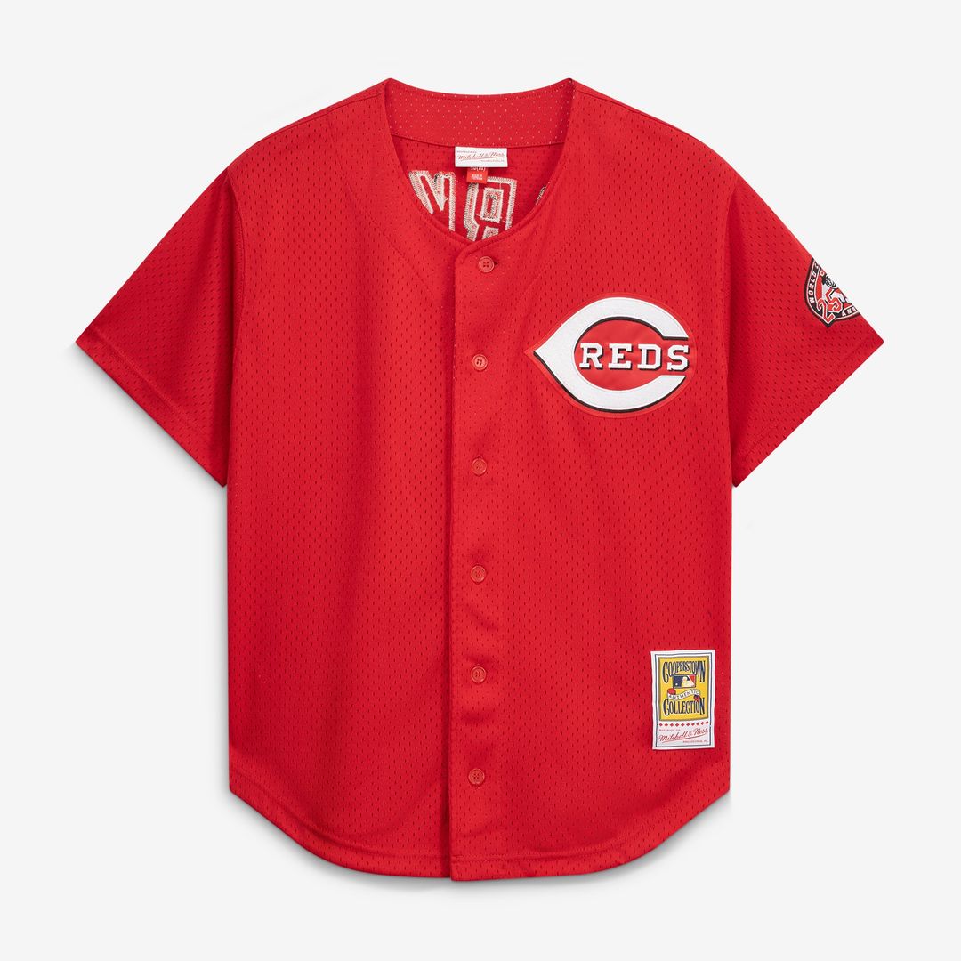 Cincinnati Reds Mitchell & Ness Barry Larkin Throwback Cooperstown Mesh Batting Practice Baseball Jersey - Red