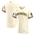 Milwaukee Brewers Nike Home Sponsor Patch Authentic Baseball Jersey - Cream