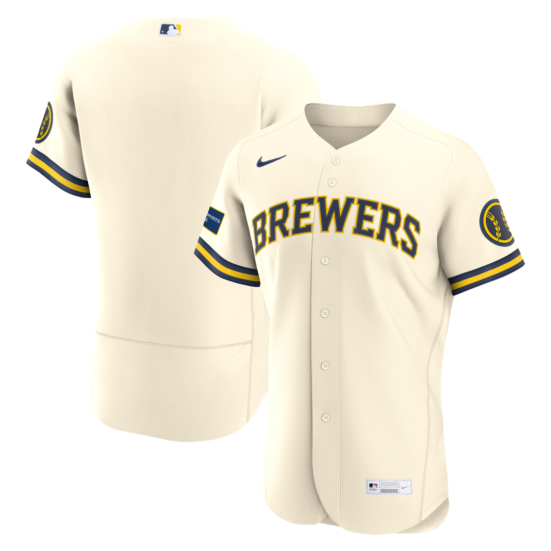 Milwaukee Brewers Nike Home Sponsor Patch Authentic Baseball Jersey - Cream