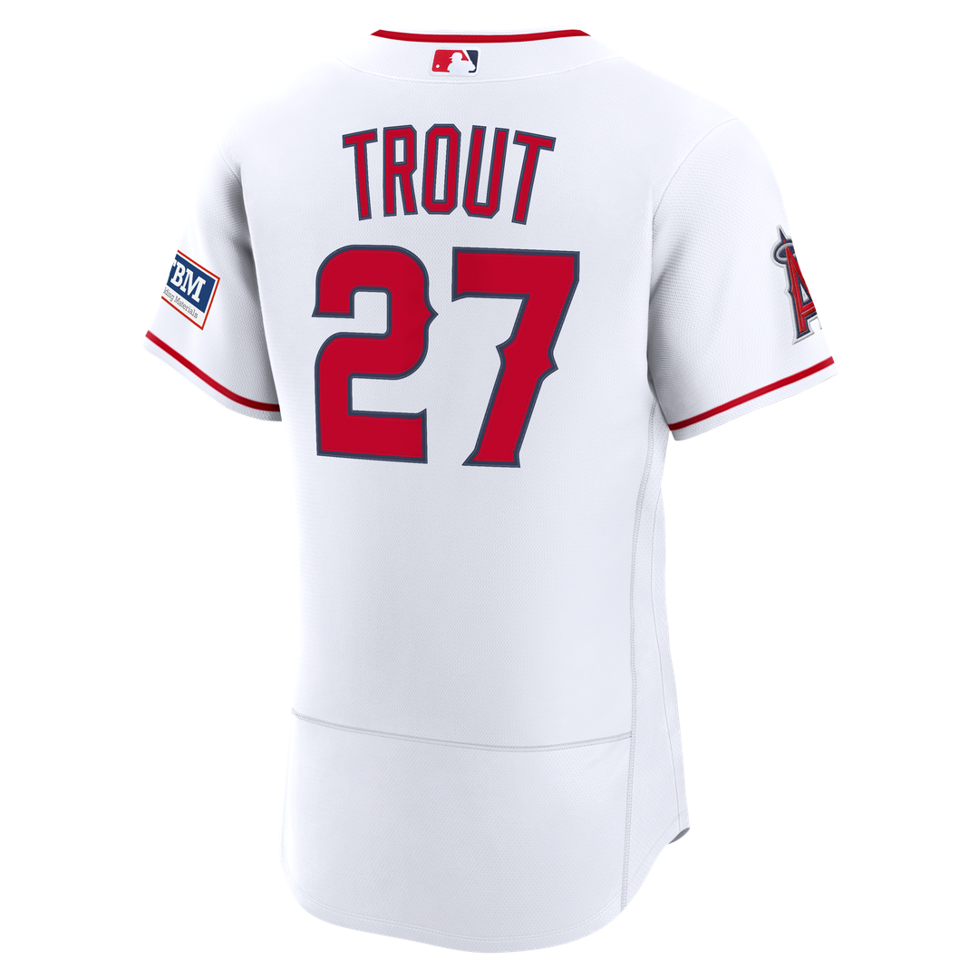 Los Angeles Angels Nike Mike Trout Home Authentic Sponsor Patch Baseball Jersey - White
