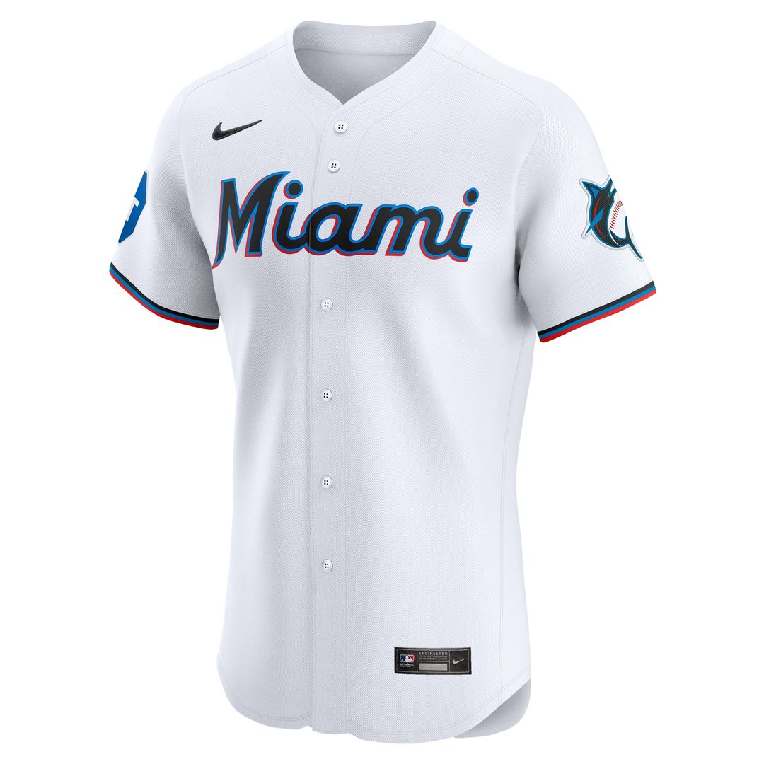 Miami Marlins Nike Home Elite Patch Baseball Jersey - White