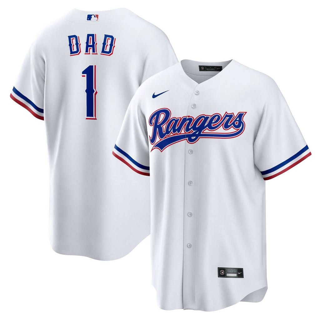 Texas Rangers Nike #1 Dad Home Replica Baseball Jersey - White