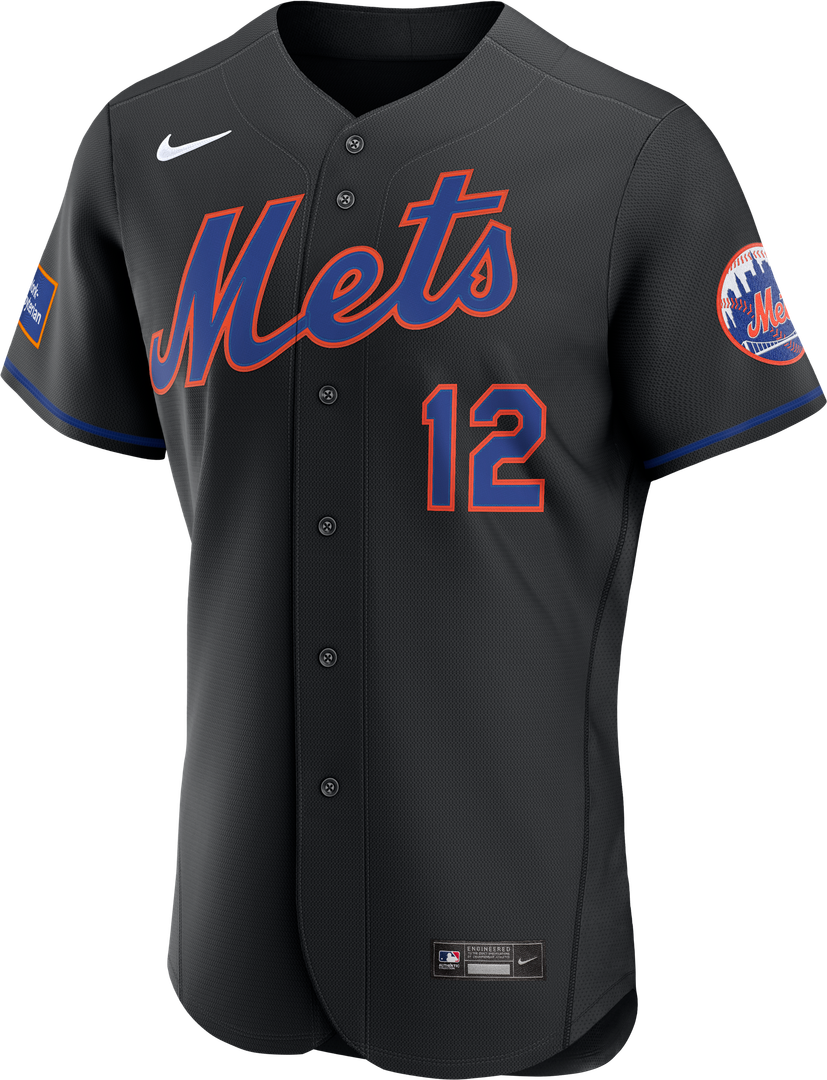New York Mets Nike Francisco Lindor Alternate Authentic Sponsor Patch Baseball Jersey - Black