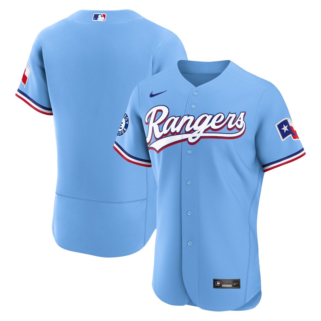 Texas Rangers Nike Alternate Sponsor Patch Authentic Baseball Jersey - Light Blue