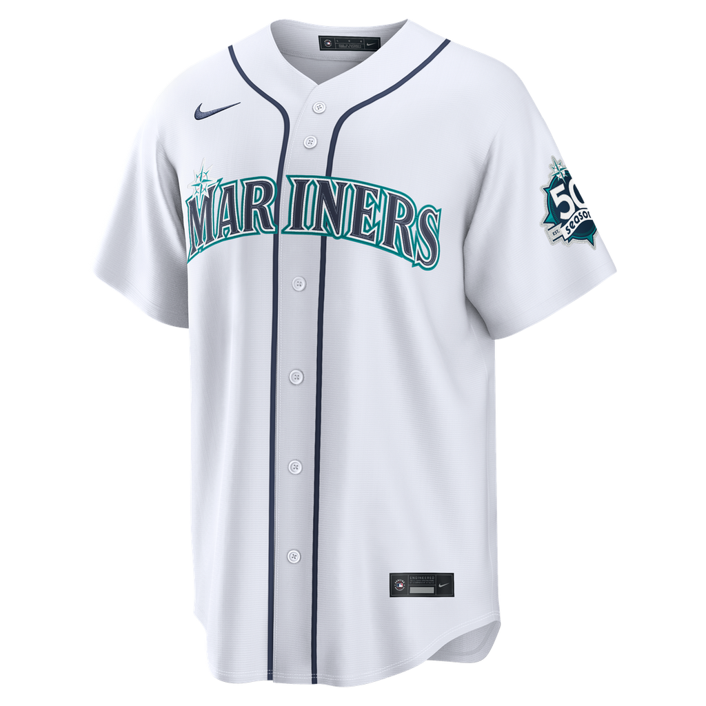 Seattle Mariners Nike Julio Rodríguez Home Stadium 50th Season Patch Baseball Jersey - White