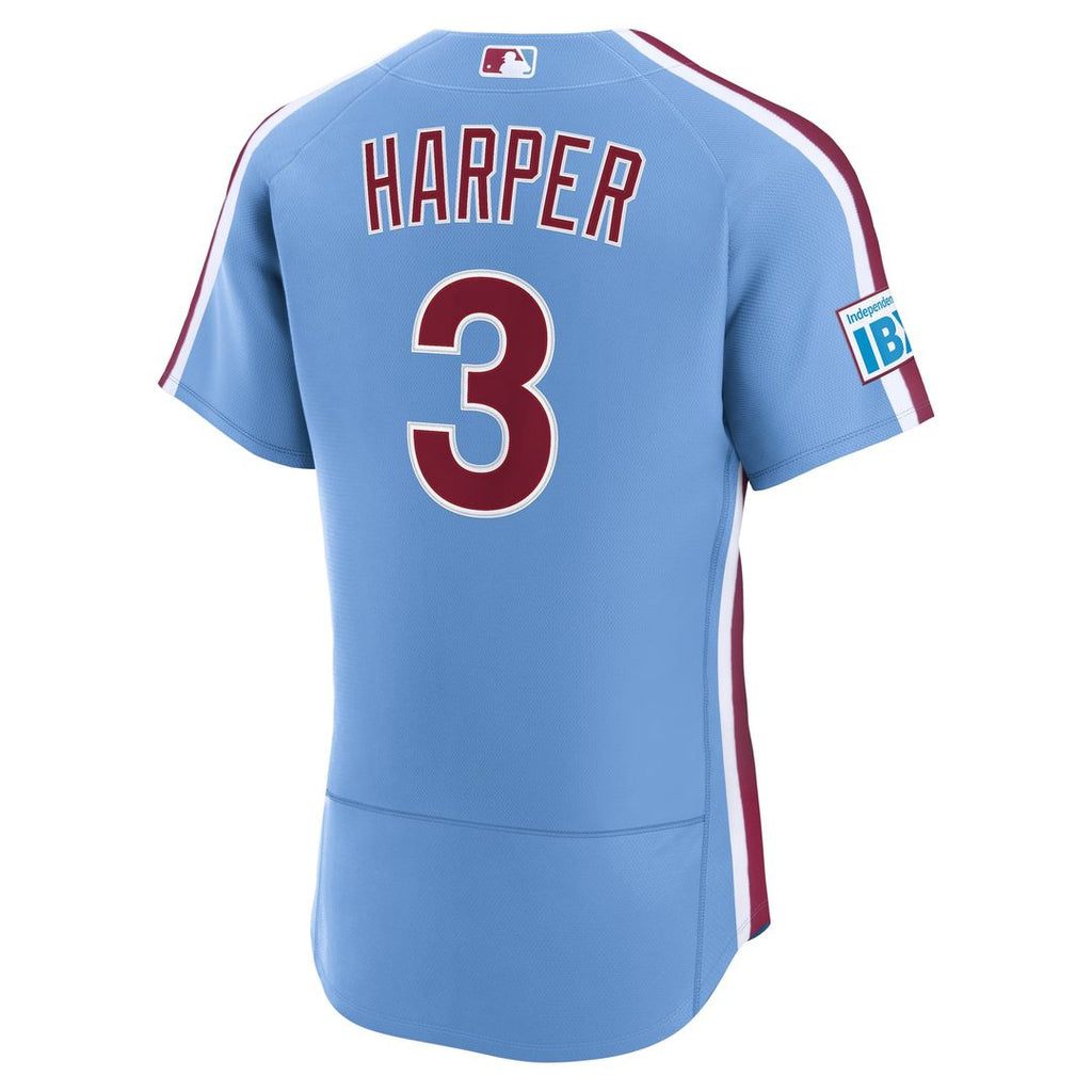 Philadelphia Phillies Nike Bryce Harper Alternate Authentic Sponsor Patch Baseball Jersey - Light Blue