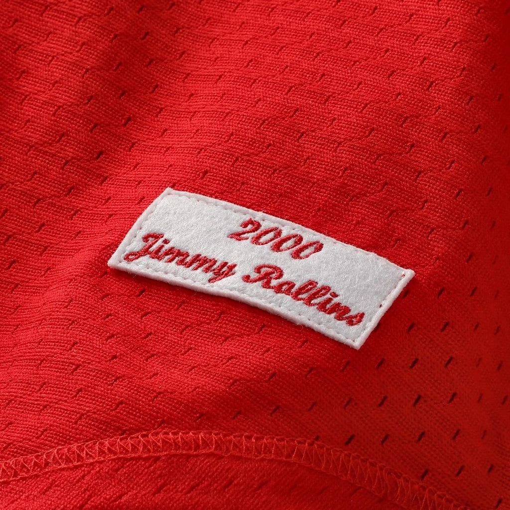 Philadelphia Phillies Mitchell & Ness Jimmy Rollins Cooperstown Mesh Batting Practice Button-Up Baseball Jersey - Red