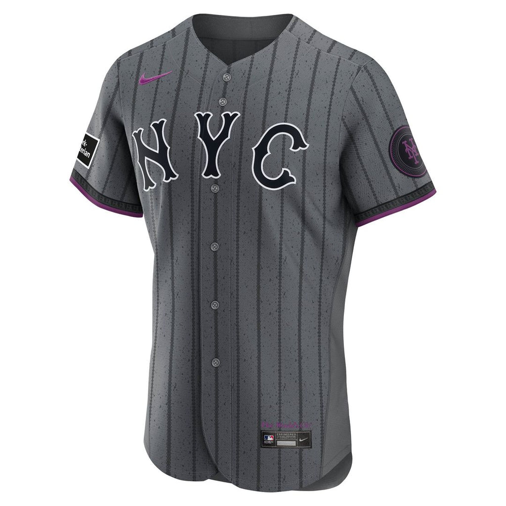 New York Mets Nike Francisco Lindor City Connect Authentic Sponsor Patch Baseball Jersey - Gray