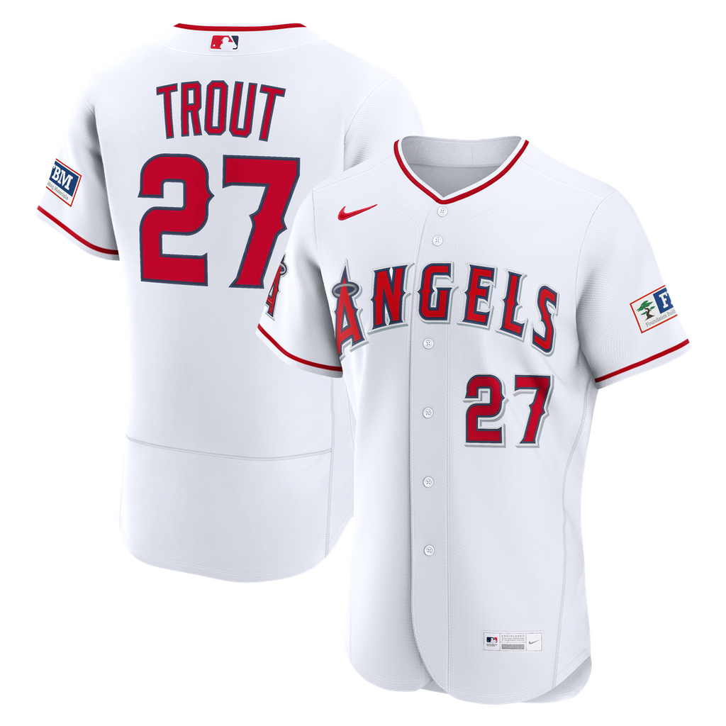 Los Angeles Angels Nike Mike Trout Home Authentic Sponsor Patch Baseball Jersey - White