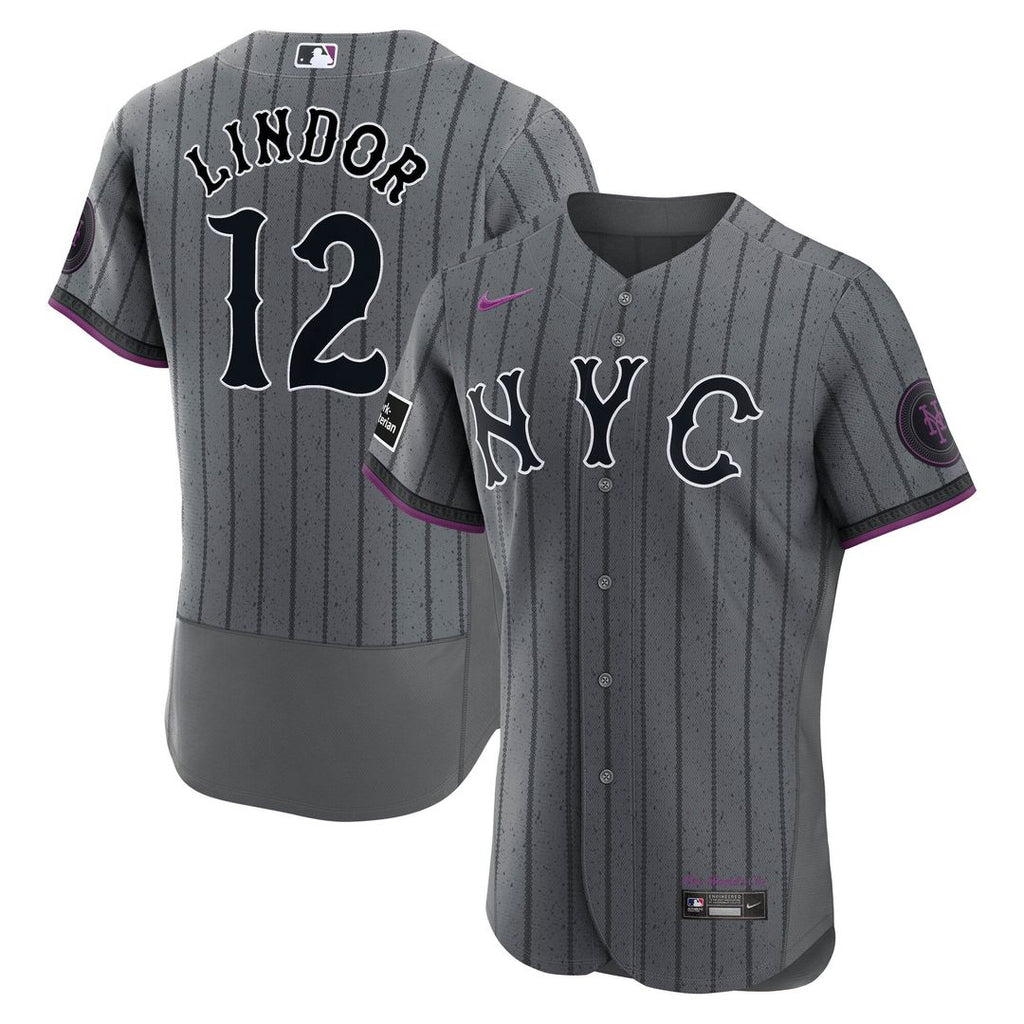 New York Mets Nike Francisco Lindor City Connect Authentic Sponsor Patch Baseball Jersey - Gray