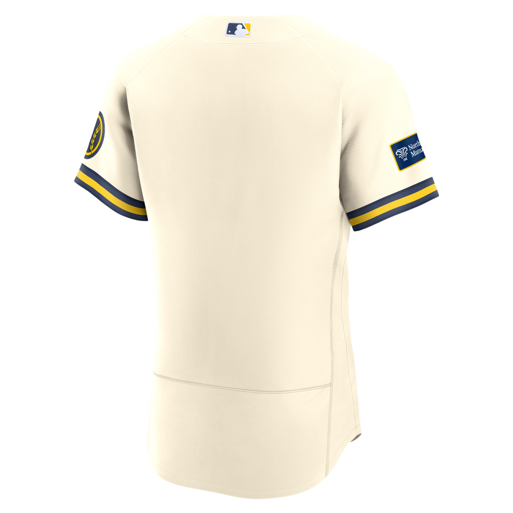 Milwaukee Brewers Nike Home Sponsor Patch Authentic Baseball Jersey - Cream