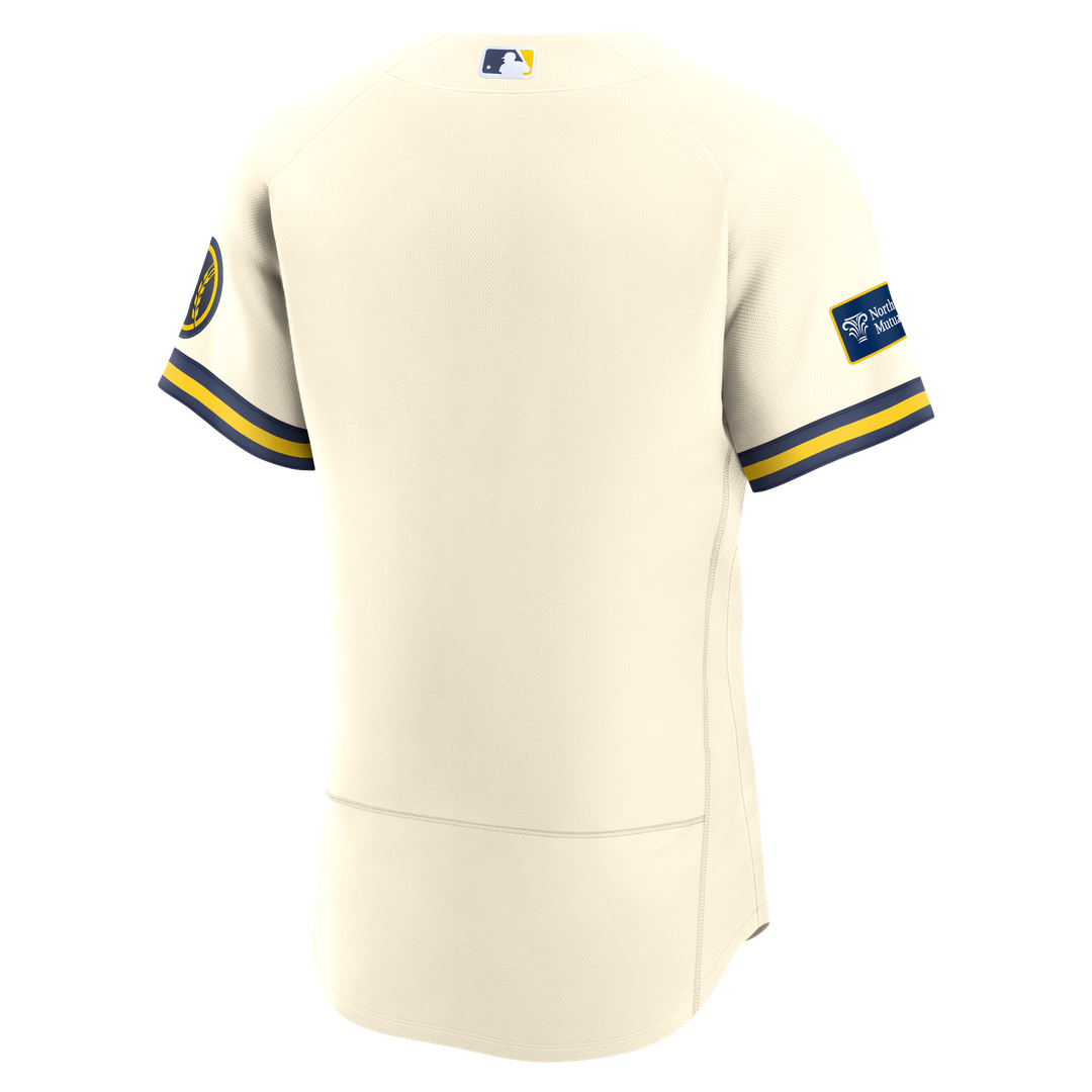 Milwaukee Brewers Nike Home Sponsor Patch Authentic Baseball Jersey - Cream