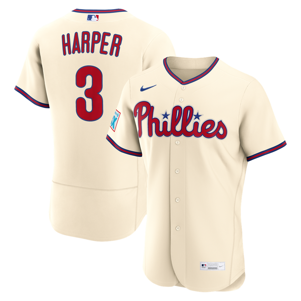 Philadelphia Phillies Nike Bryce Harper Alternate Authentic Sponsor Patch Baseball Jersey - Cream