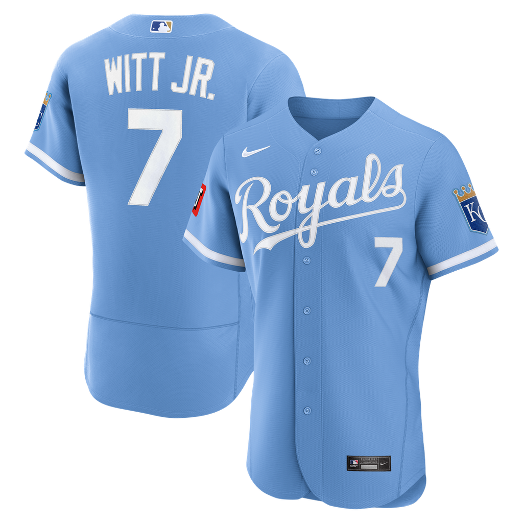 Kansas City Royals Nike Bobby Witt Jr. Alternate Authentic Sponsor Patch Baseball Jersey - Light Blue