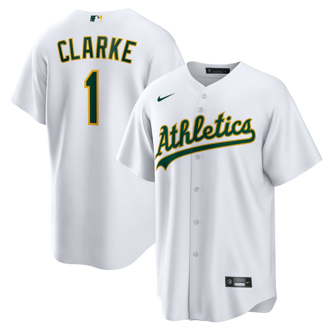 Athletics Nike Denzel Clarke Home Replica Baseball Jersey - White