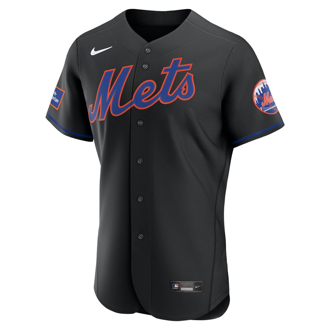 New York Mets Nike Alternate Sponsor Patch Authentic Baseball Jersey - Black
