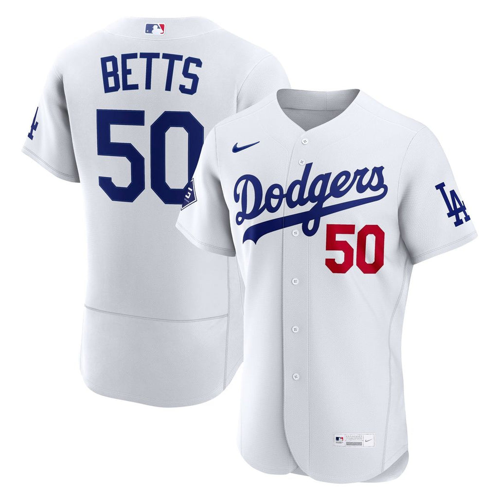 Los Angeles Dodgers Nike Mookie Betts Home Authentic Sponsor Patch Baseball Jersey - White