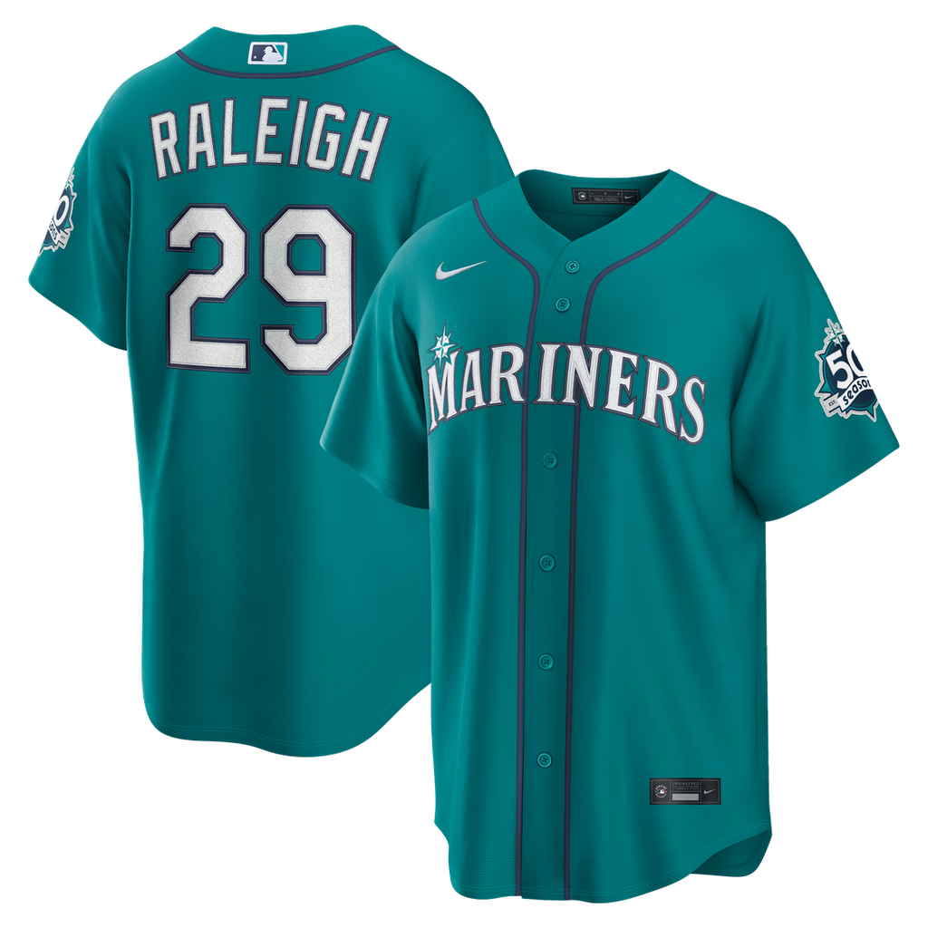 Seattle Mariners Nike Cal Raleigh Alternate 50th Season Patch Stadium Baseball Jersey - Teal