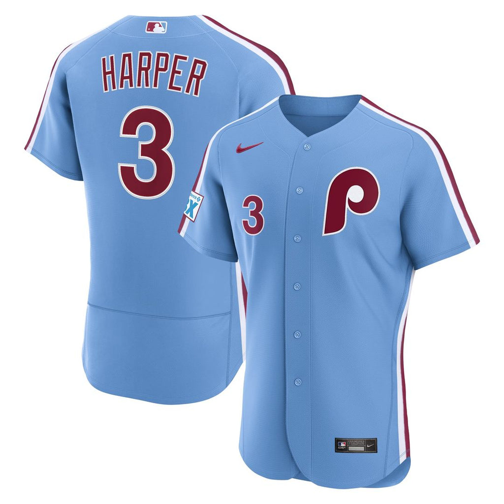 Philadelphia Phillies Nike Bryce Harper Alternate Authentic Sponsor Patch Baseball Jersey - Light Blue