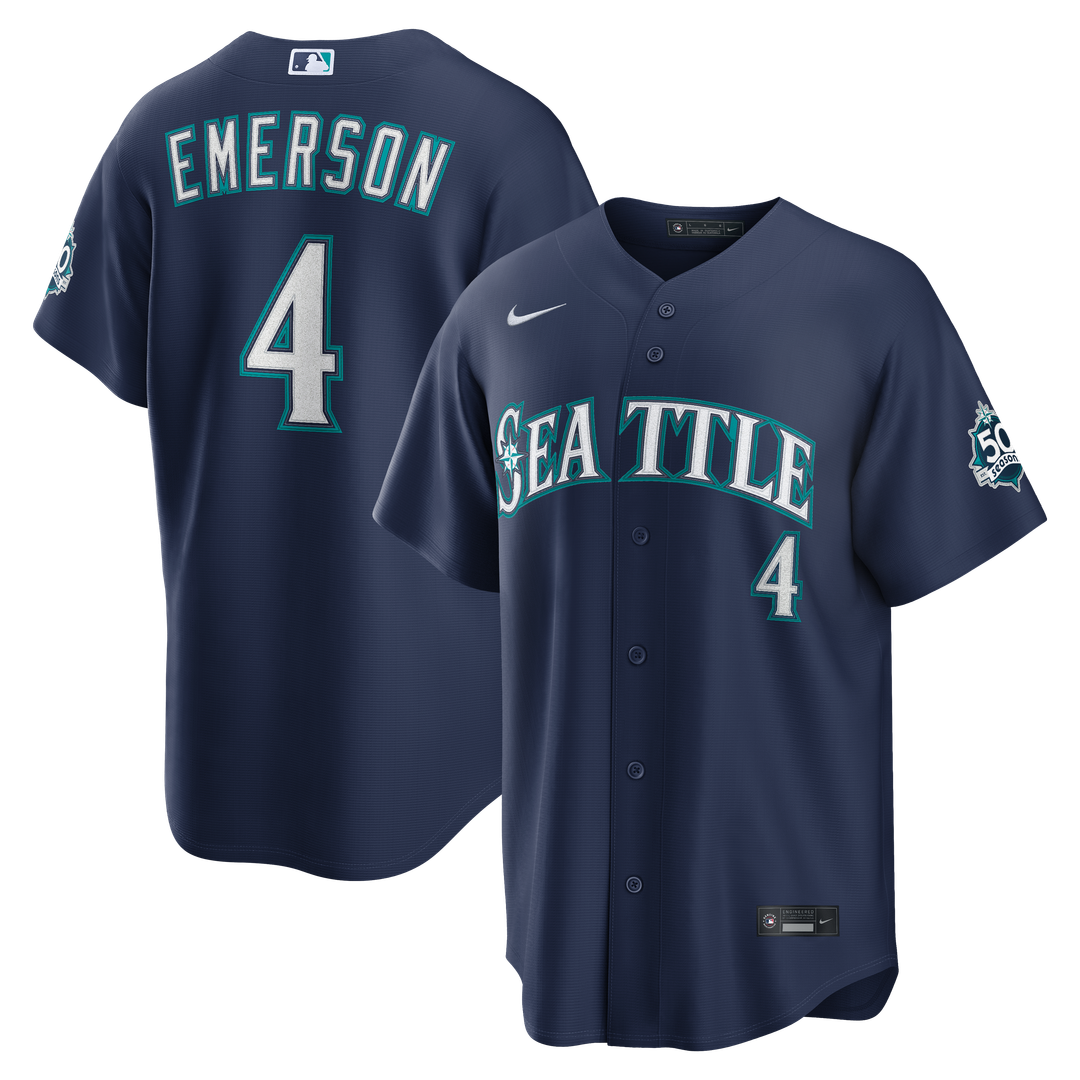 Seattle Mariners Nike Colt Emerson Road 50th Season Anniversary Patch Stadium Baseball Jersey - Navy