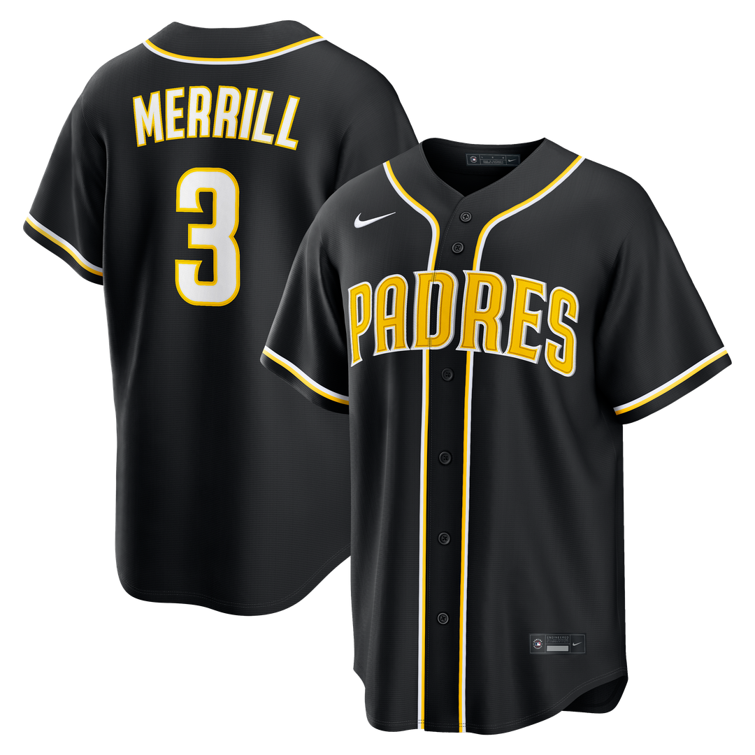 San Diego Padres Nike Jackson Merrill Fashion Replica Black Out Baseball Jersey