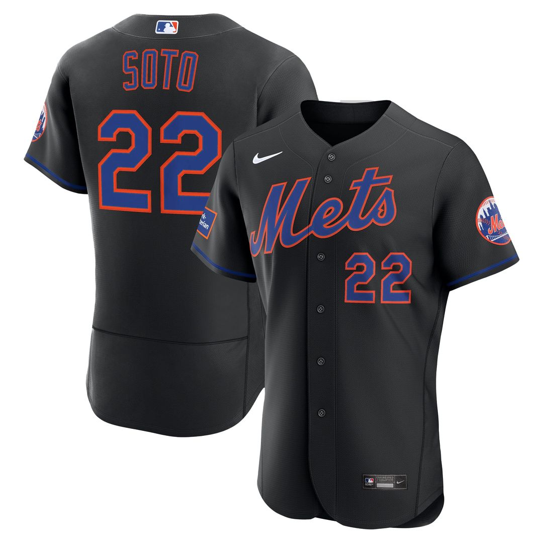New York Mets Nike Juan Soto Alternate Authentic Sponsor Patch Baseball Jersey - Black