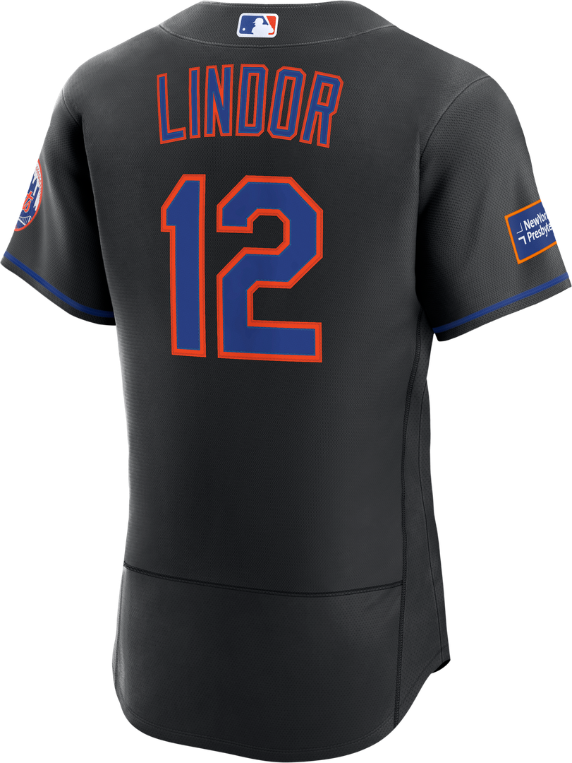 New York Mets Nike Francisco Lindor Alternate Authentic Sponsor Patch Baseball Jersey - Black